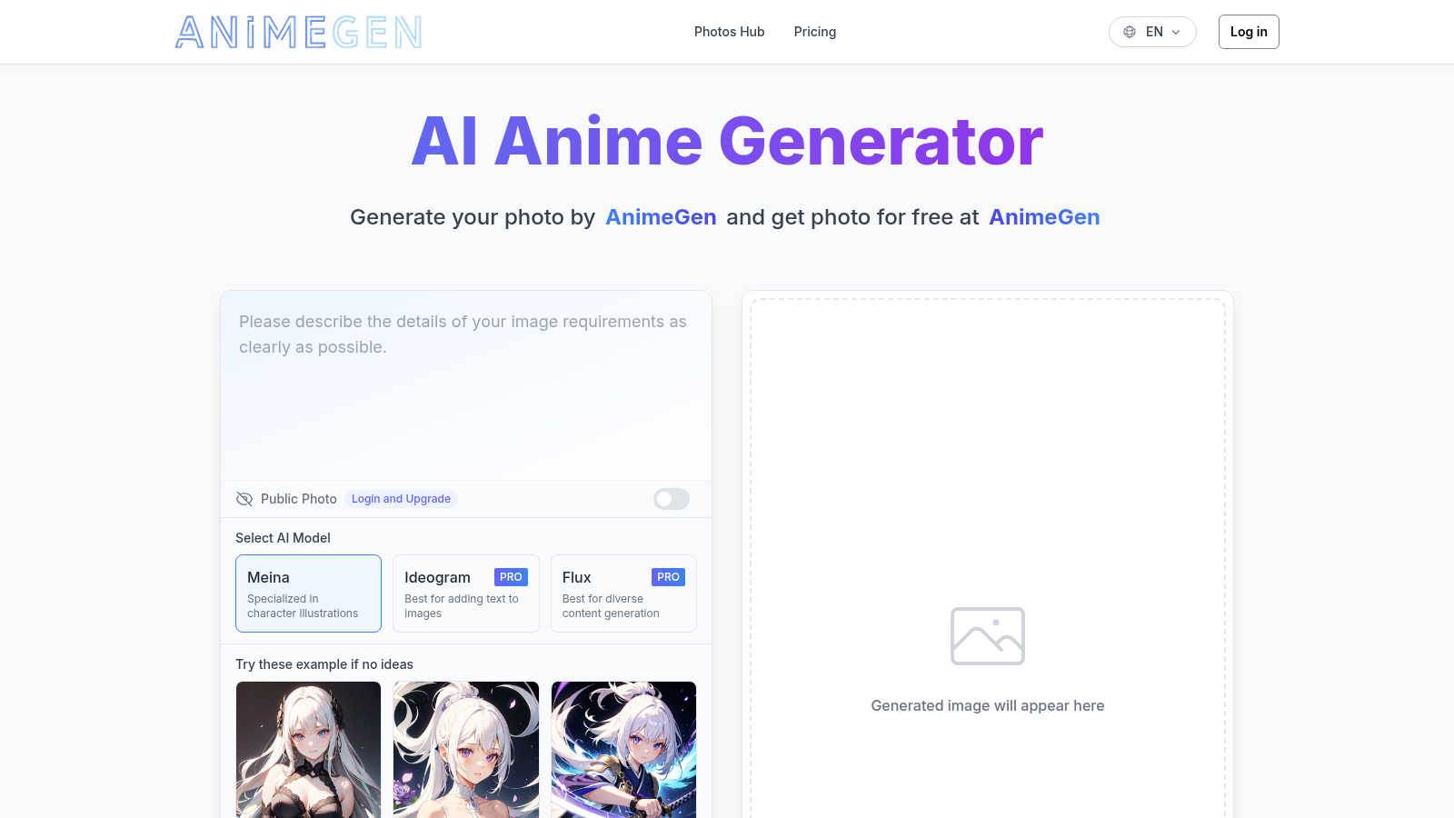 AnimeGen - Anime Image Generator application interface and features