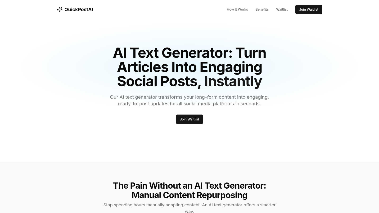 QuickPostAI application interface and features