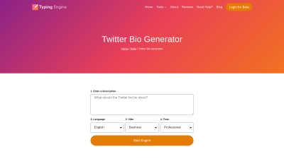 Twitter Bio Generator - Create Twitter Bio | Typing Engine - AI tool for Copywriting