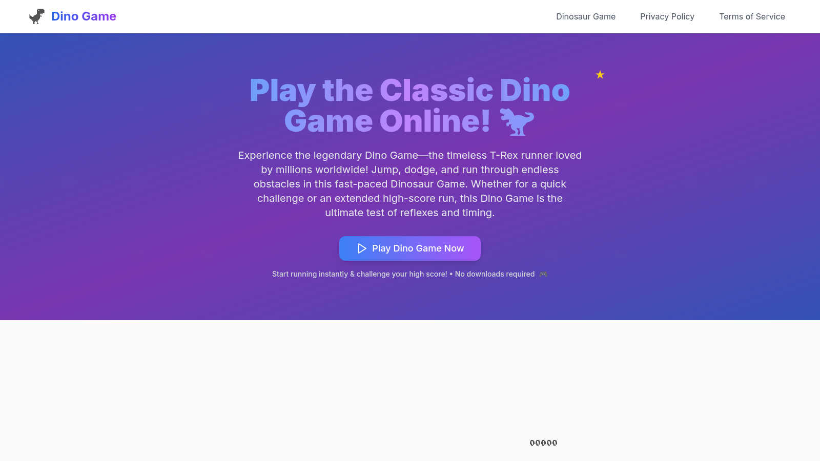 Dino Game application interface and features