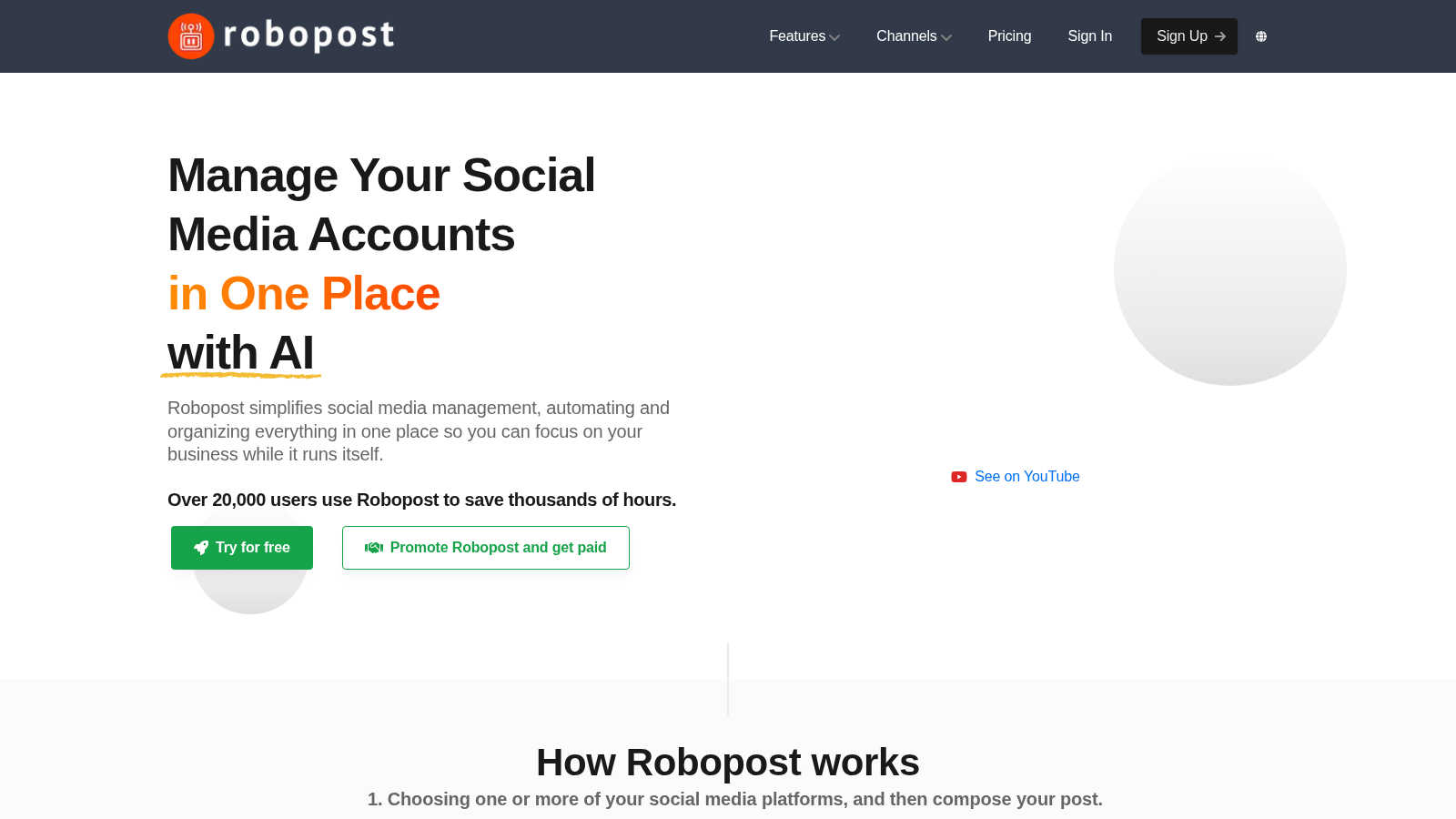 Robopost application interface and features
