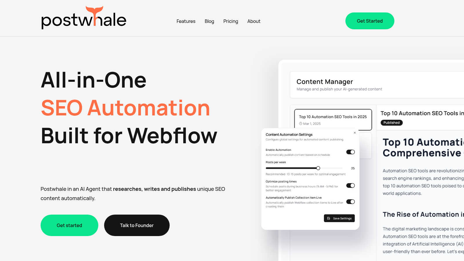 Postwhale application interface and features