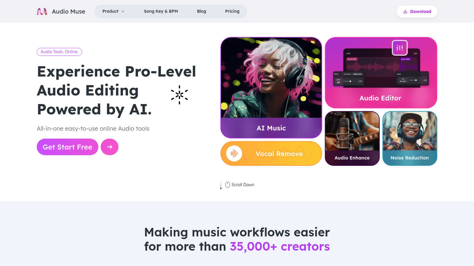 Audio Muse application interface and features