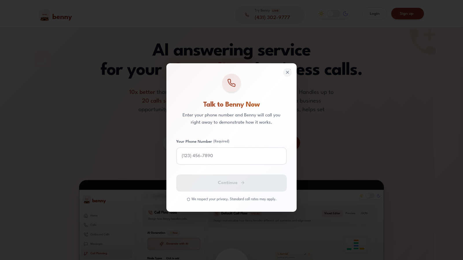 Ask Benny application interface and features