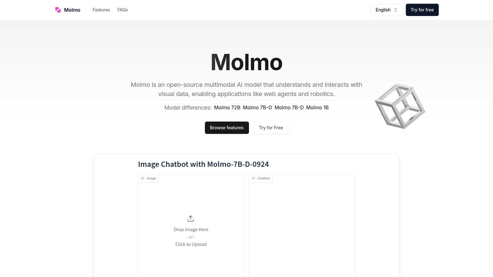 Molmo application interface and features