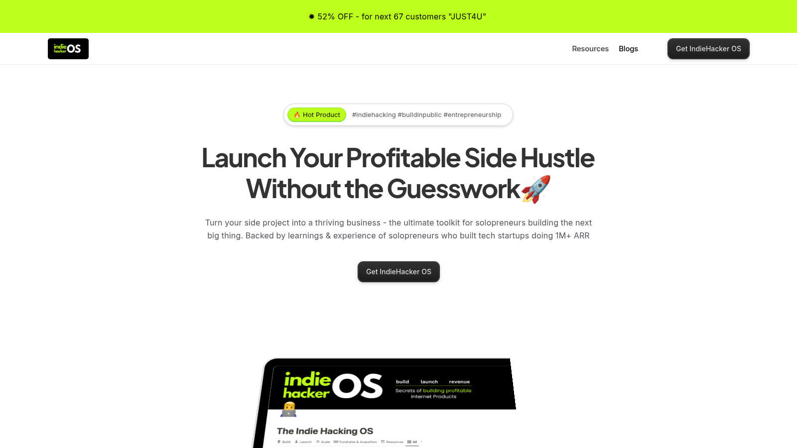 IndieHackingOS application interface and features