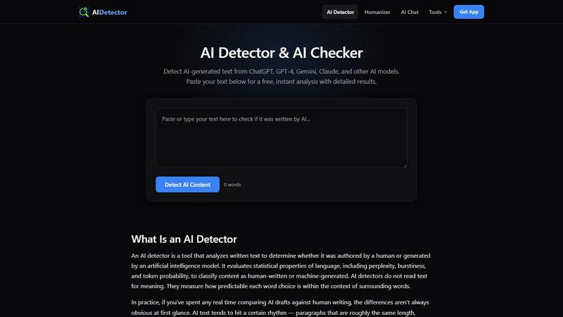 AI Detector App application interface and features