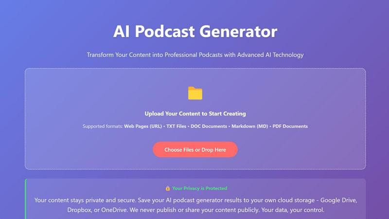 AI Podcast Generator application interface and features