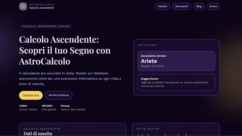 AstroCalcolo application interface and features