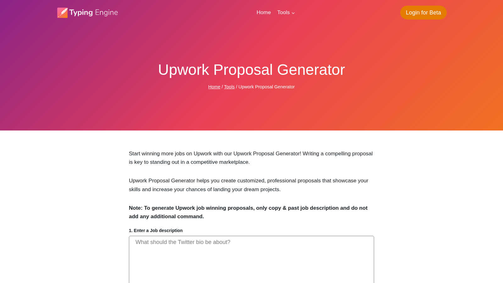 Upwork Proposal Generator application interface and features