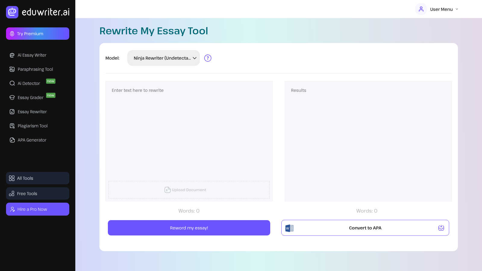 EduWriter application interface and features