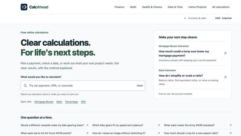 CalcAhead - Free Calculators application interface and features