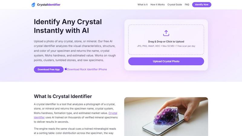 Crystal Identifier application interface and features
