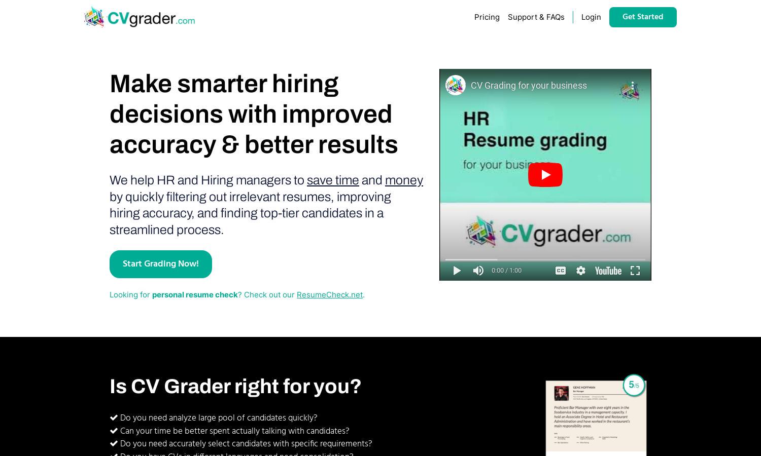 cvgrader.com Website