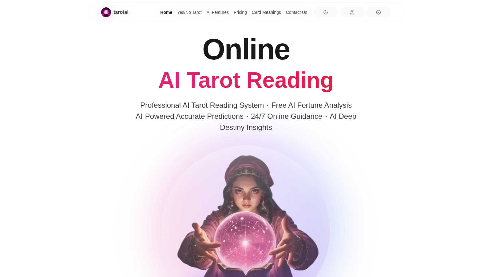 Tarotal application interface and features