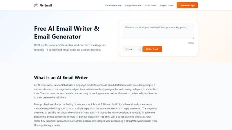 AI Email Writer application interface and features