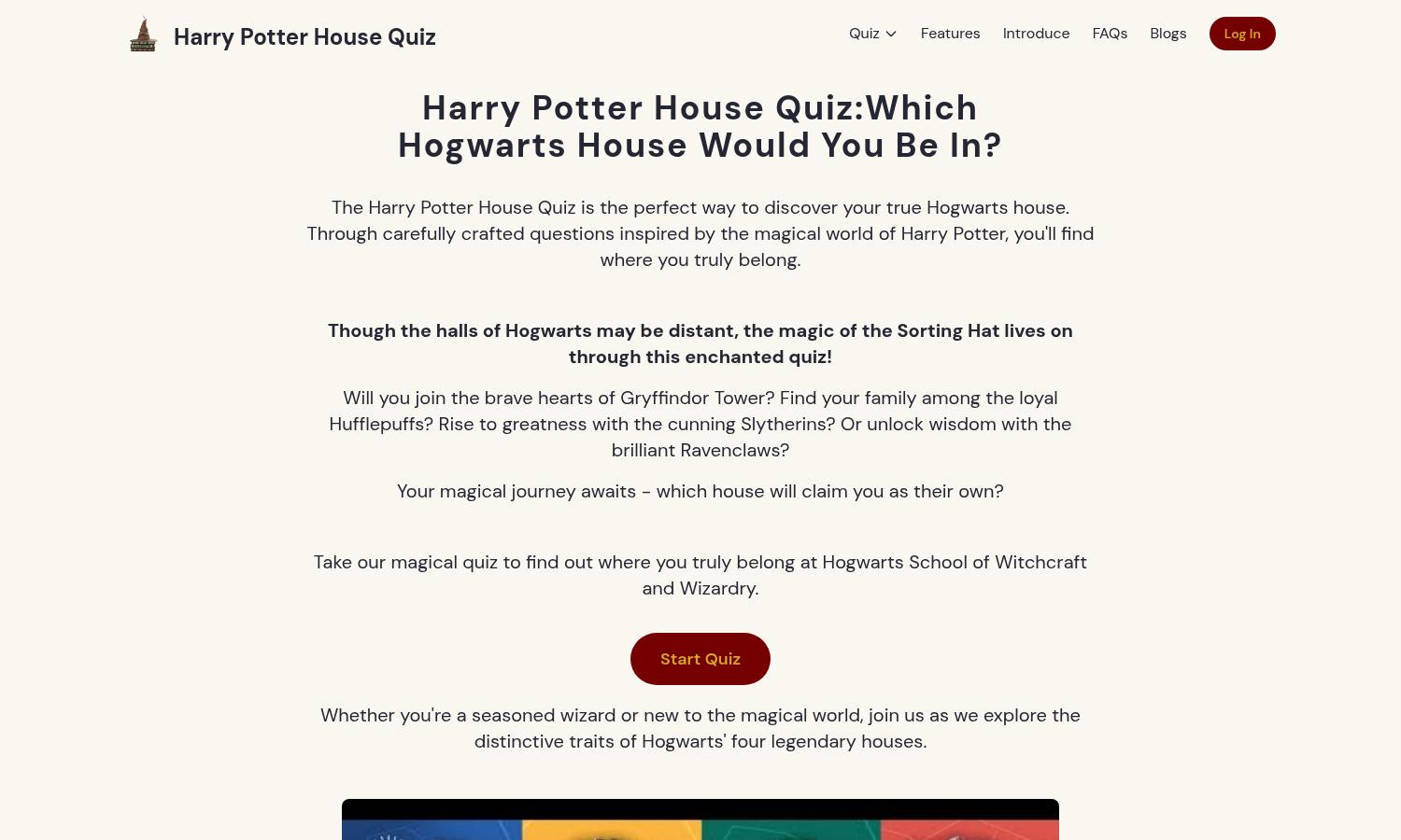 Harry Potter House Quiz Website