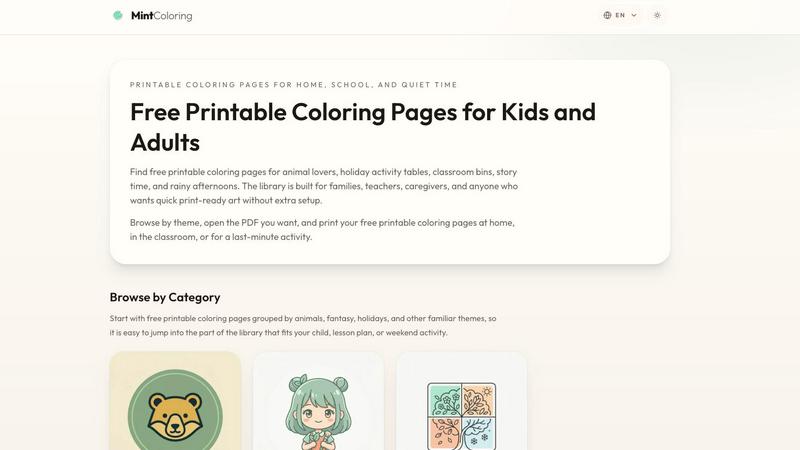MintColoring application interface and features