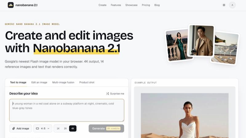 nanobanana 21 application interface and features