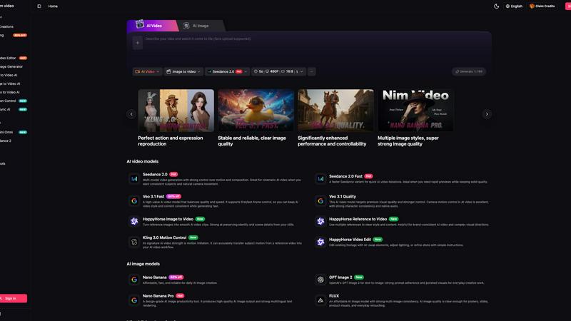 Nim Video application interface and features