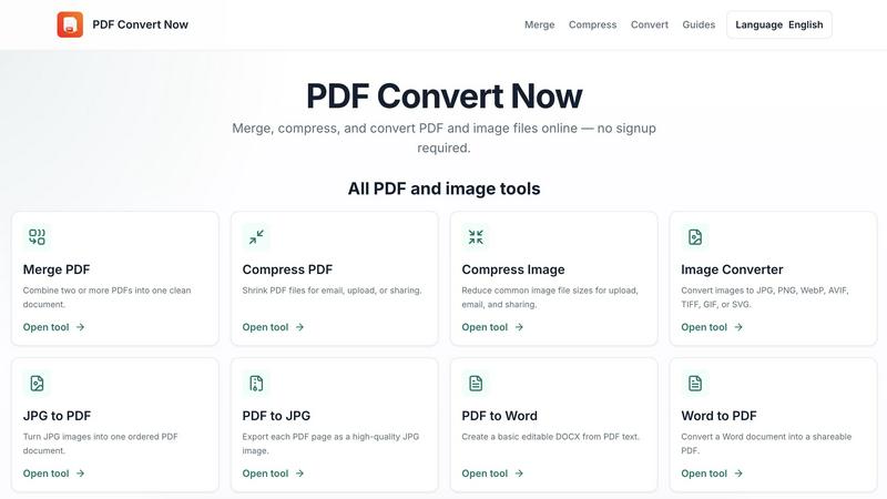 PDF Convert Now application interface and features