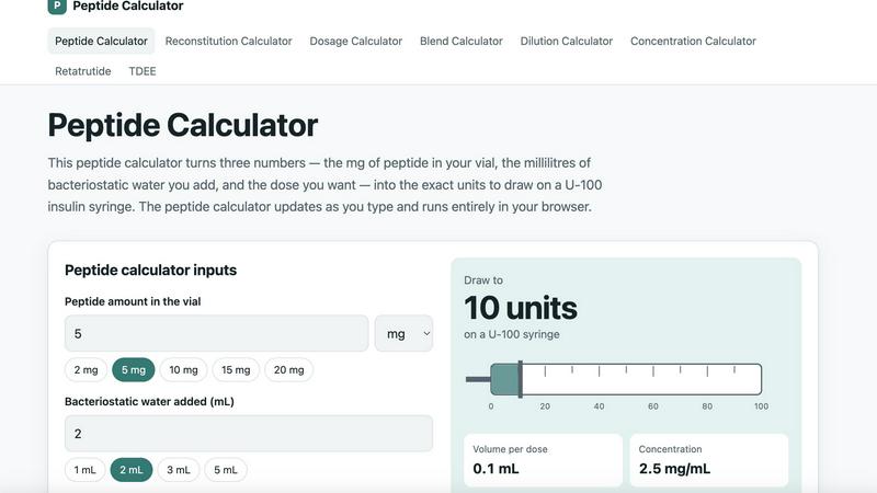Peptide Calculator Pro application interface and features