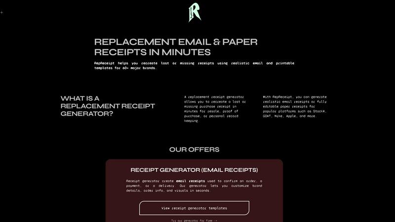 RepReceipt application interface and features