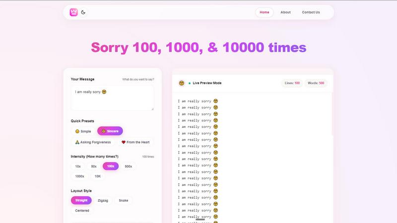 sorry text repeater application interface and features