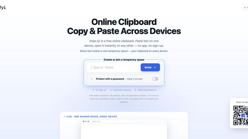 tmps.fyi - Online Clipboard application interface and features