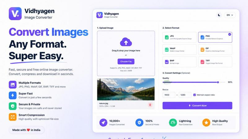 VidhyaGen - Image Converter application interface and features