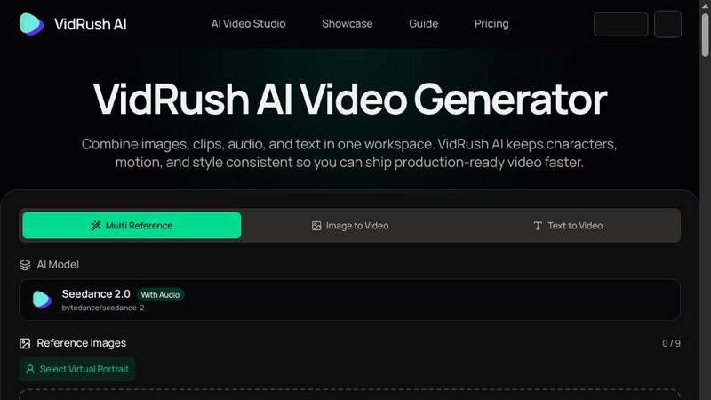 VidRush AI application interface and features