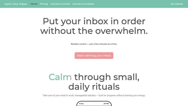 Calm Your Inbox application interface and features
