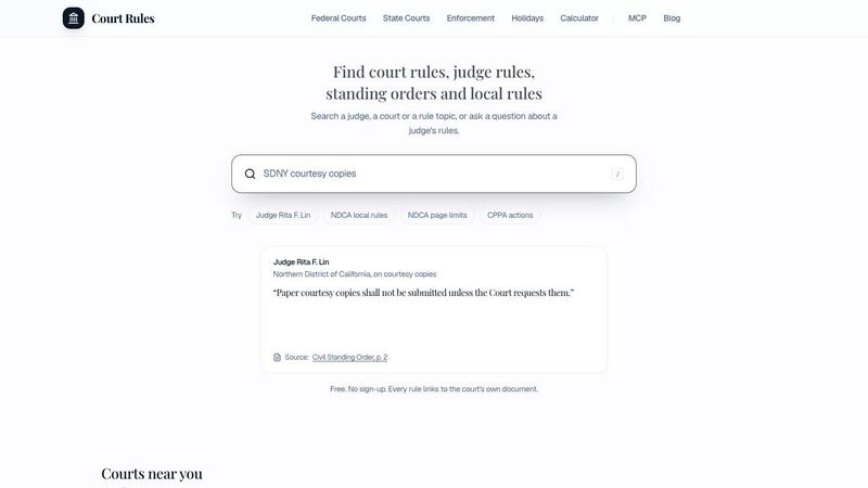 Court Rules application interface and features