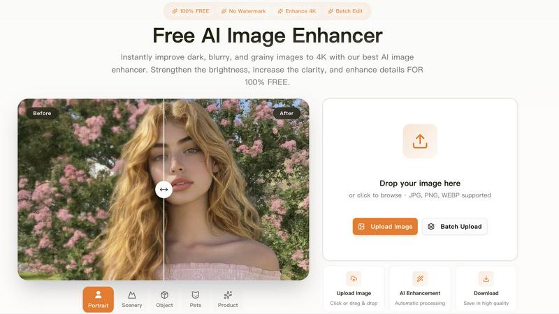 Free AI Image Enhancer application interface and features